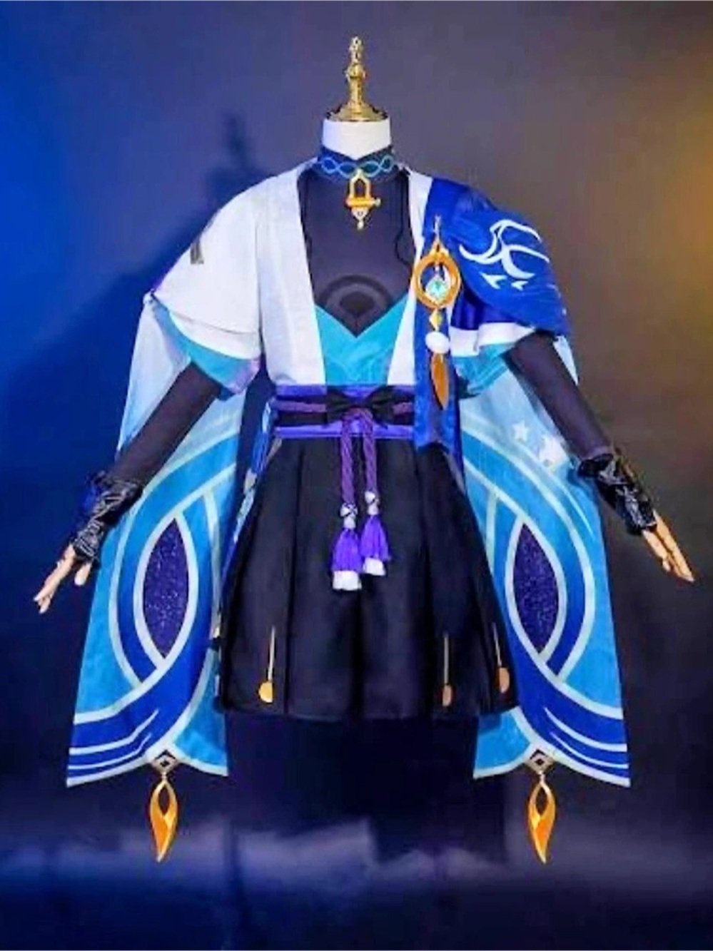 Genshin Impact Wanderer Scaramouche Cosplay Costume Full Set Blue & White